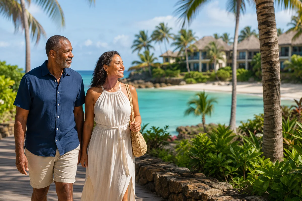 Couple enjoying a tropical resort and island getaway during a custom vacation