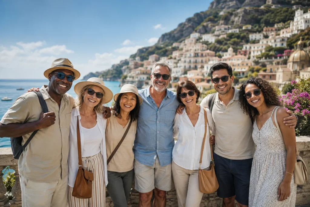 Group of friends enjoying a coastal vacation together