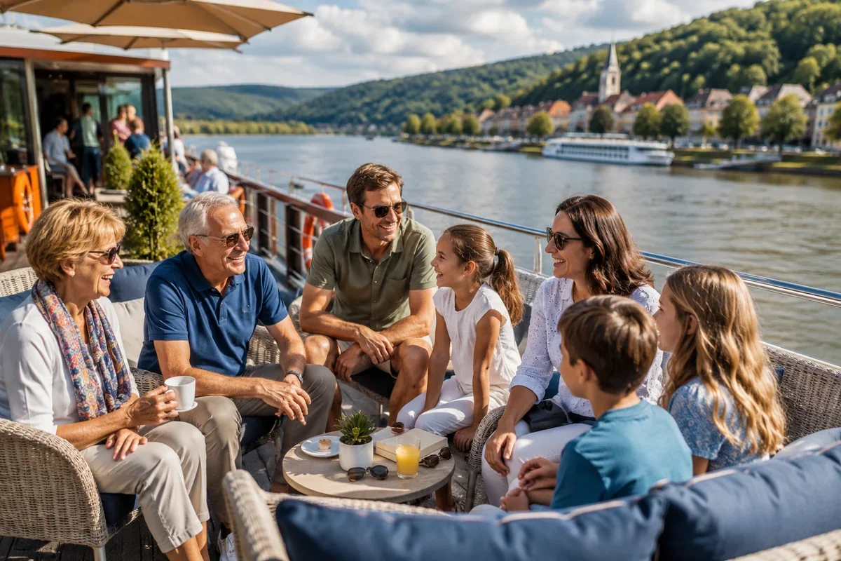 Multigenerational family enjoying time together aboard a European river cruise