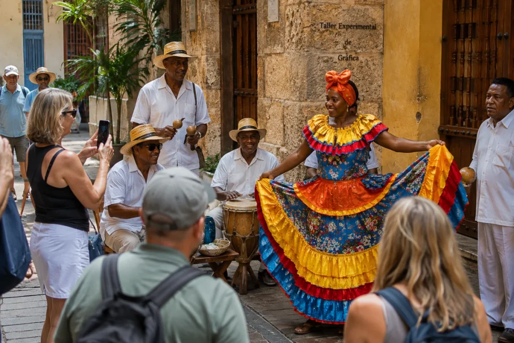 Travelers experiencing local traditions and culture during an international journey