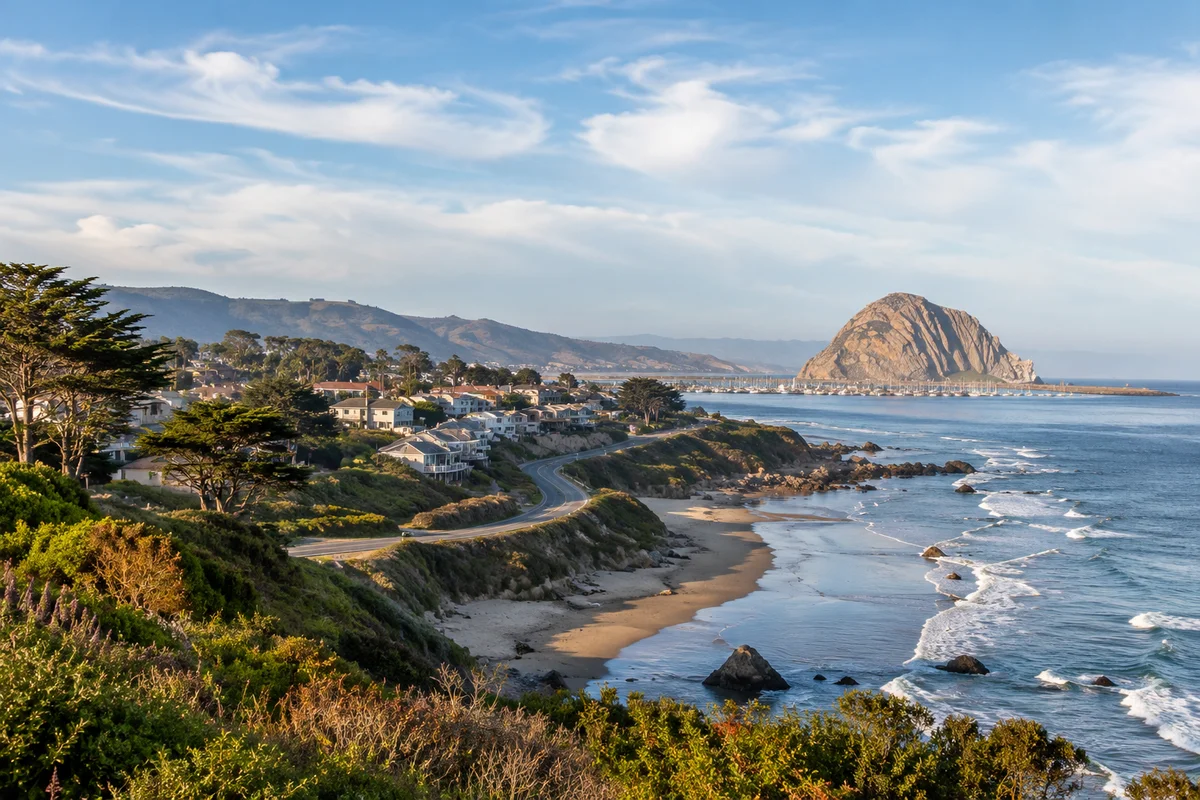 Scenic Central Coast shoreline near Paso Robles with rugged hills and ocean views