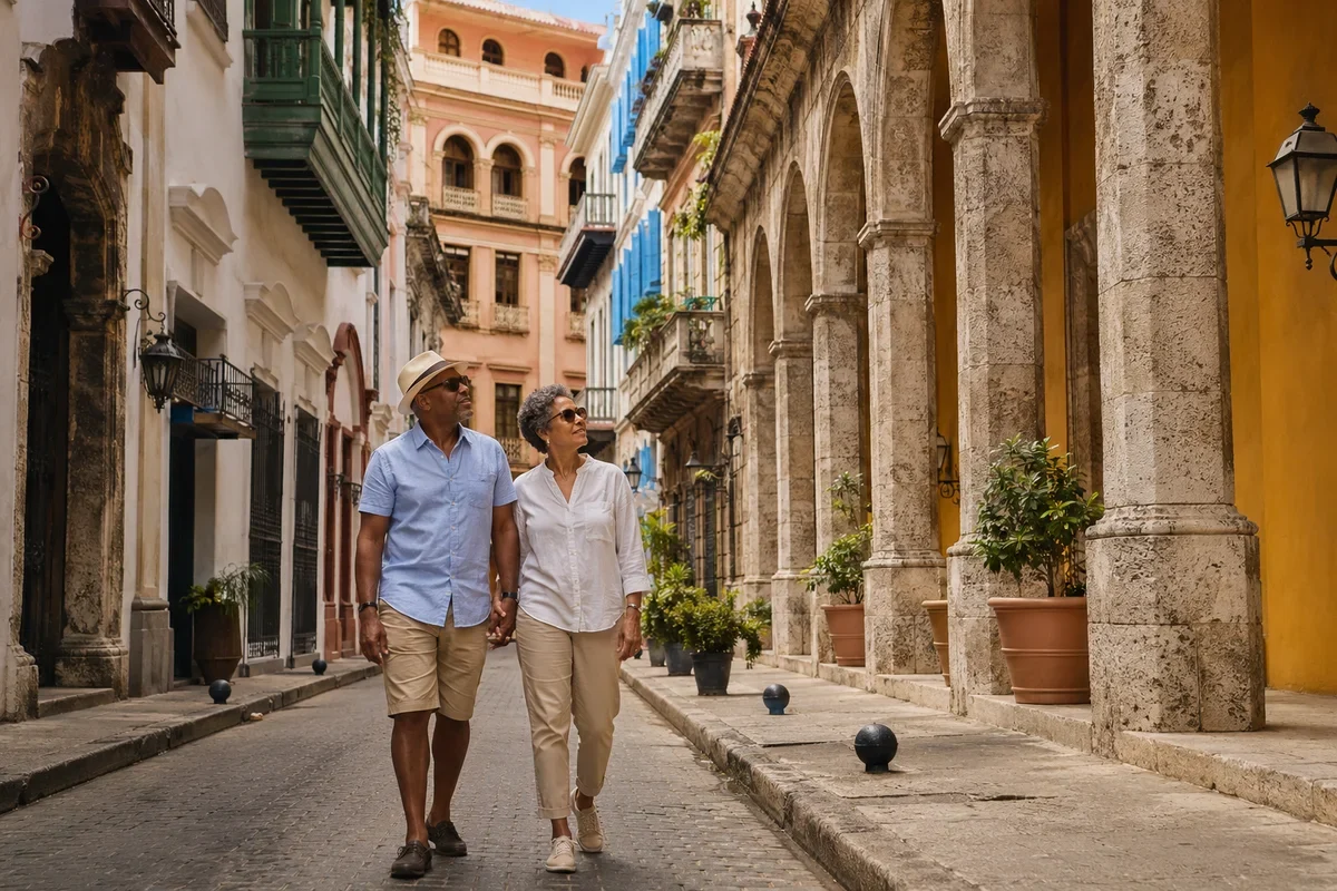 Travelers exploring a historic neighborhood and architecture that reveal the story of a destination